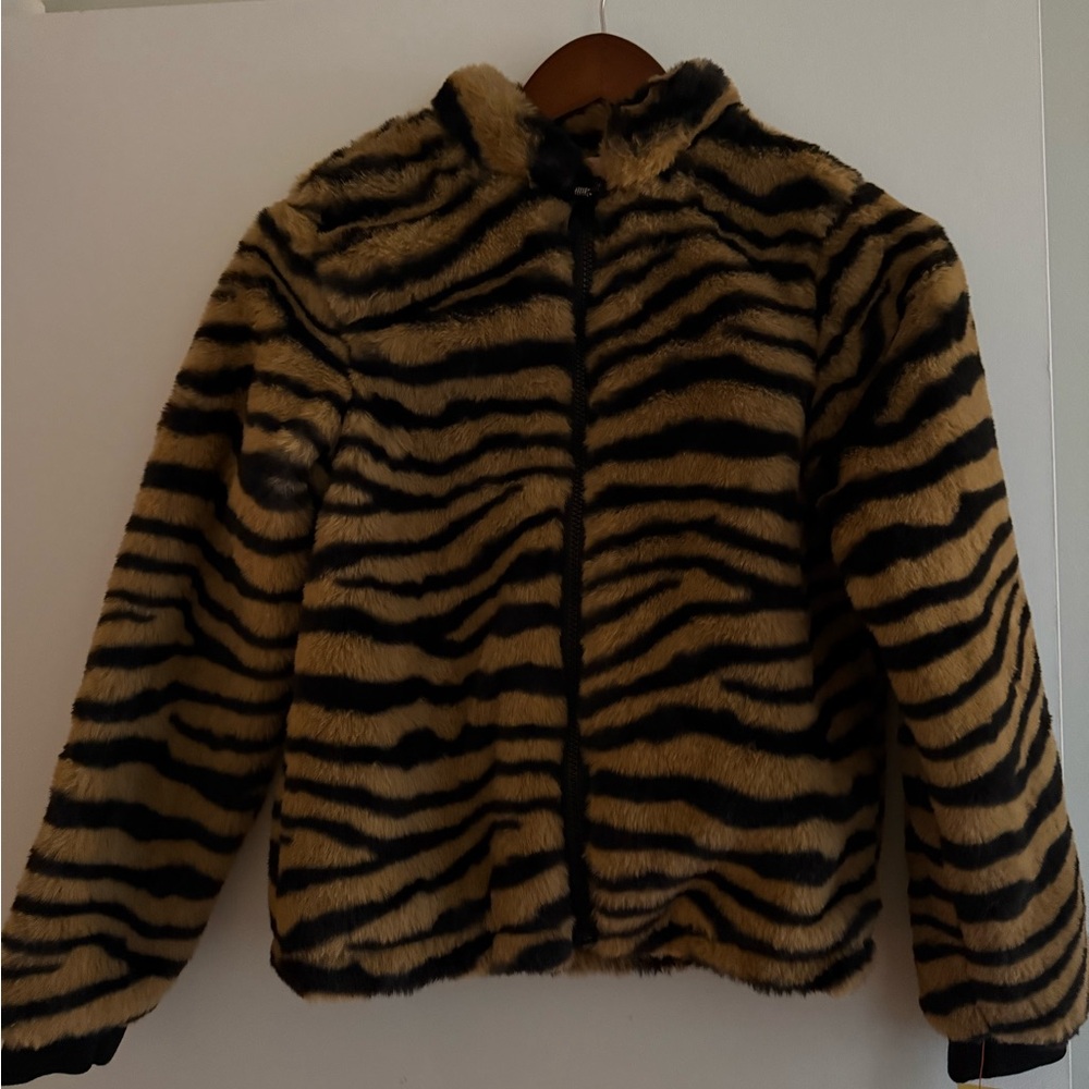 Target Kids Faux Fur Tiger-Print Hooded Jacket - Black & Tan